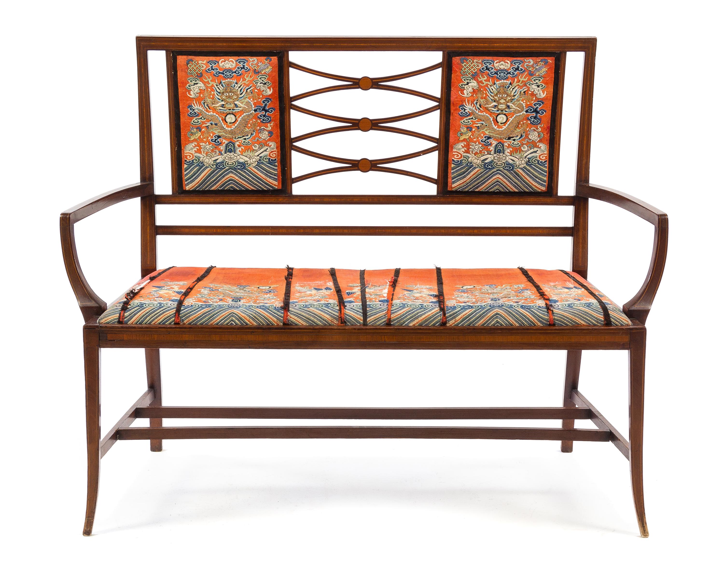 An Italian Mahogany Bench Height 36 1/8 x width 46 1/8 x depth 19 1/2 inches. — 19TH CENTURY