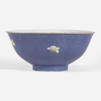 A Chinese blue sgraffito-ground famille rose "Peony” bowl 粉彩牡丹碗 Qianlong six-character seal mark ?????