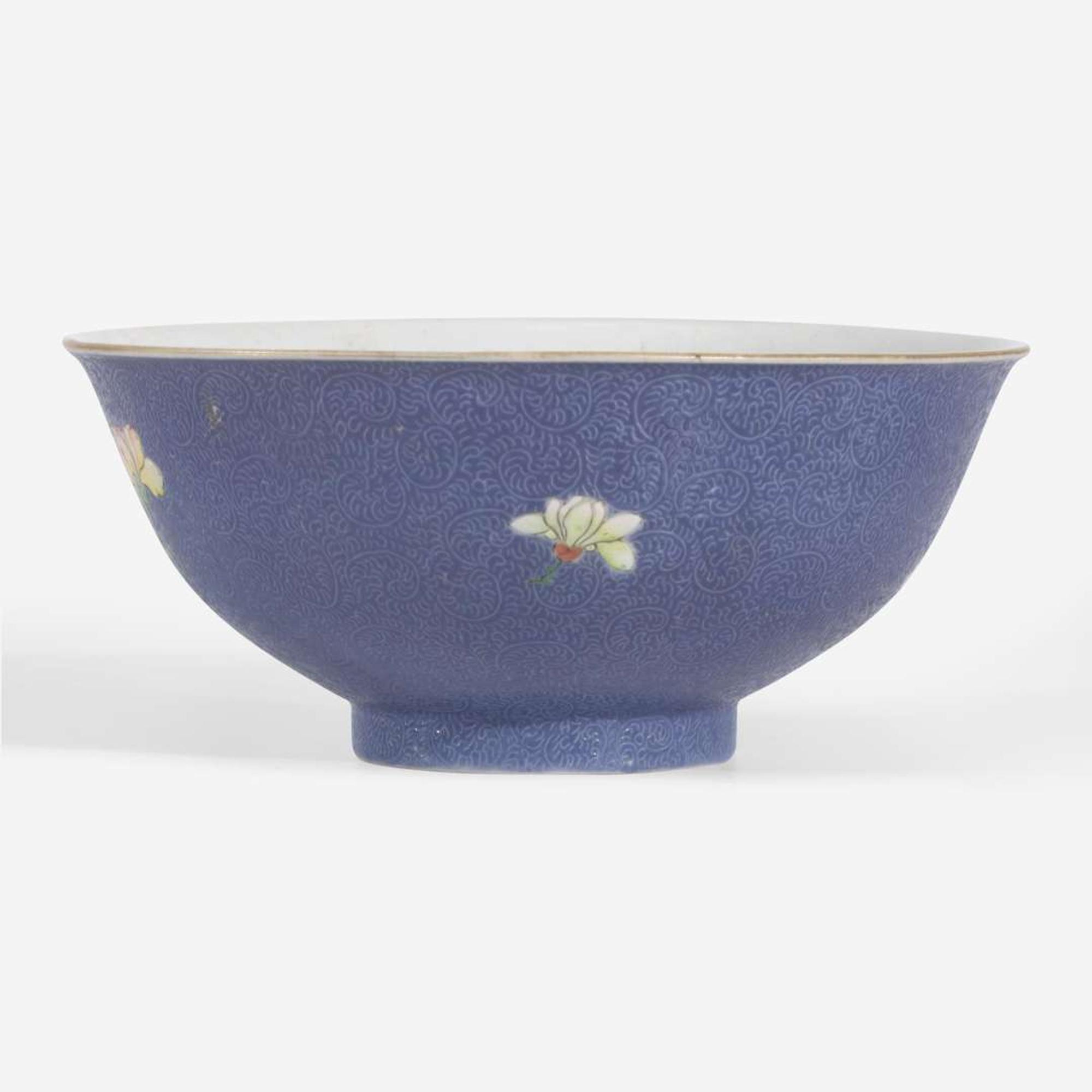 A Chinese blue sgraffito-ground famille rose "Peony” bowl 粉彩牡丹碗 Qianlong six-character seal mark ?????