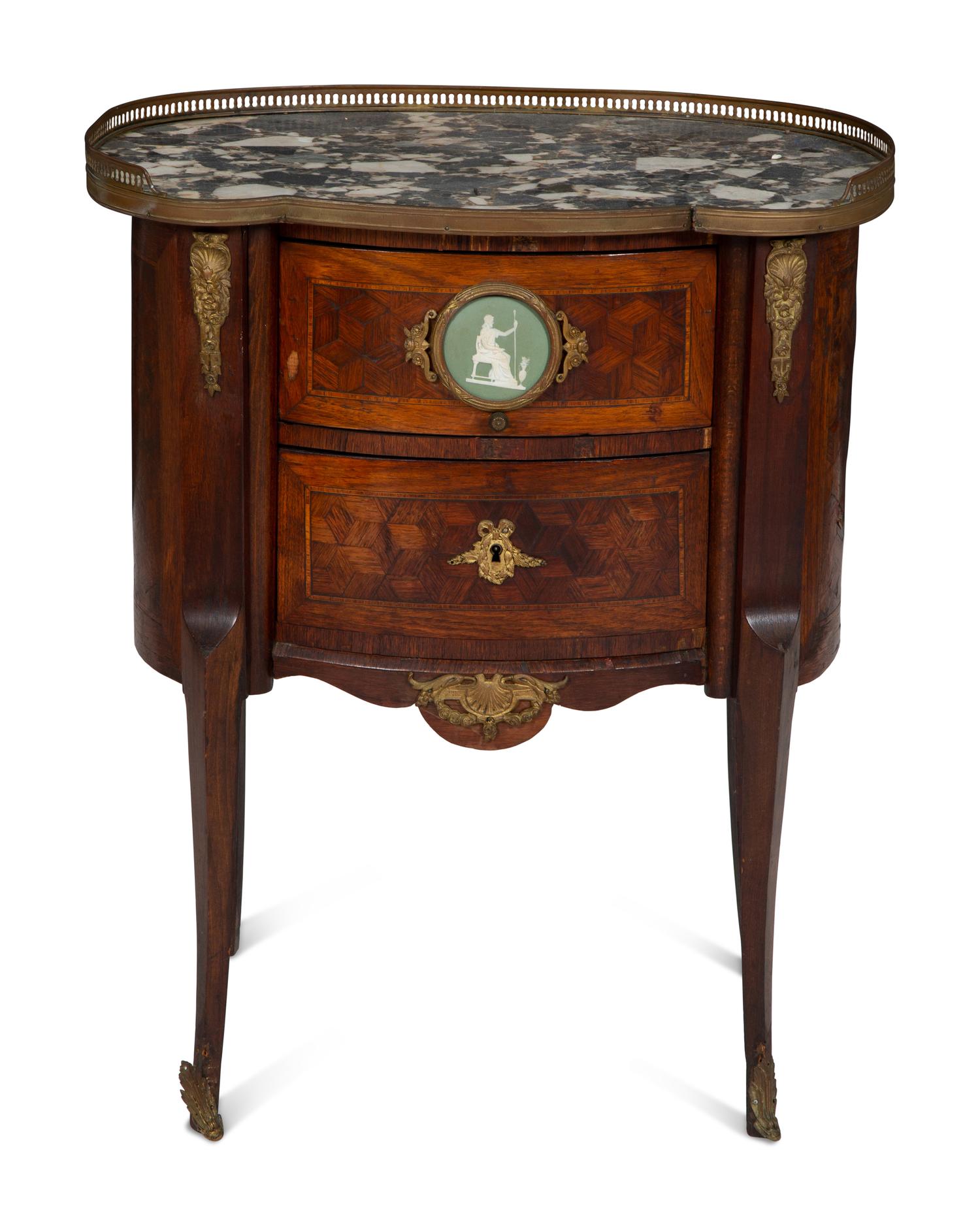 A Louis XV/XVI Transitional Style Gilt Bronze Mounted Parquetry Marble-Top Side Table