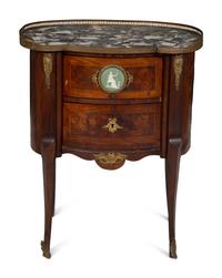 A Louis XV/XVI Transitional Style Gilt Bronze Mounted Parquetry Marble-Top Side Table