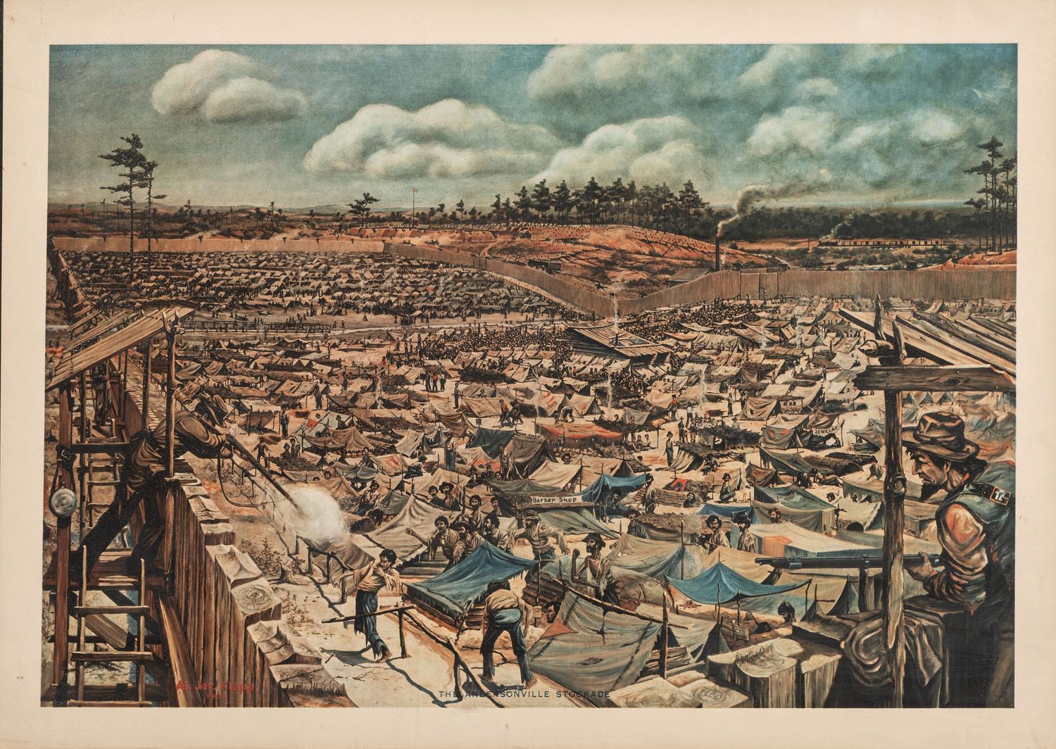 [CIVIL WAR]. 8 framed prints related to Libby Prison, Andersonville, and the trial of Henry Wirz.