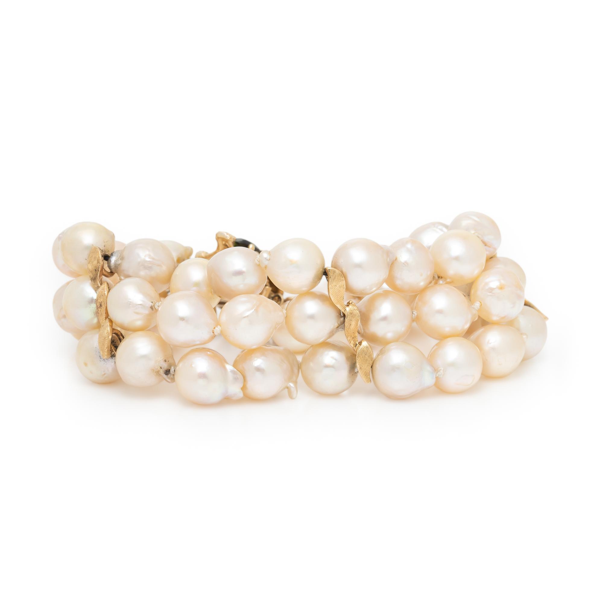Cultured Pearl, Tourmaline, and Yellow Gold Bracelet
