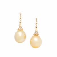 HAKIMOTO, CULTURED GOLD PEARL, DIAMOND, AND YELLOW GOLD EARRINGS