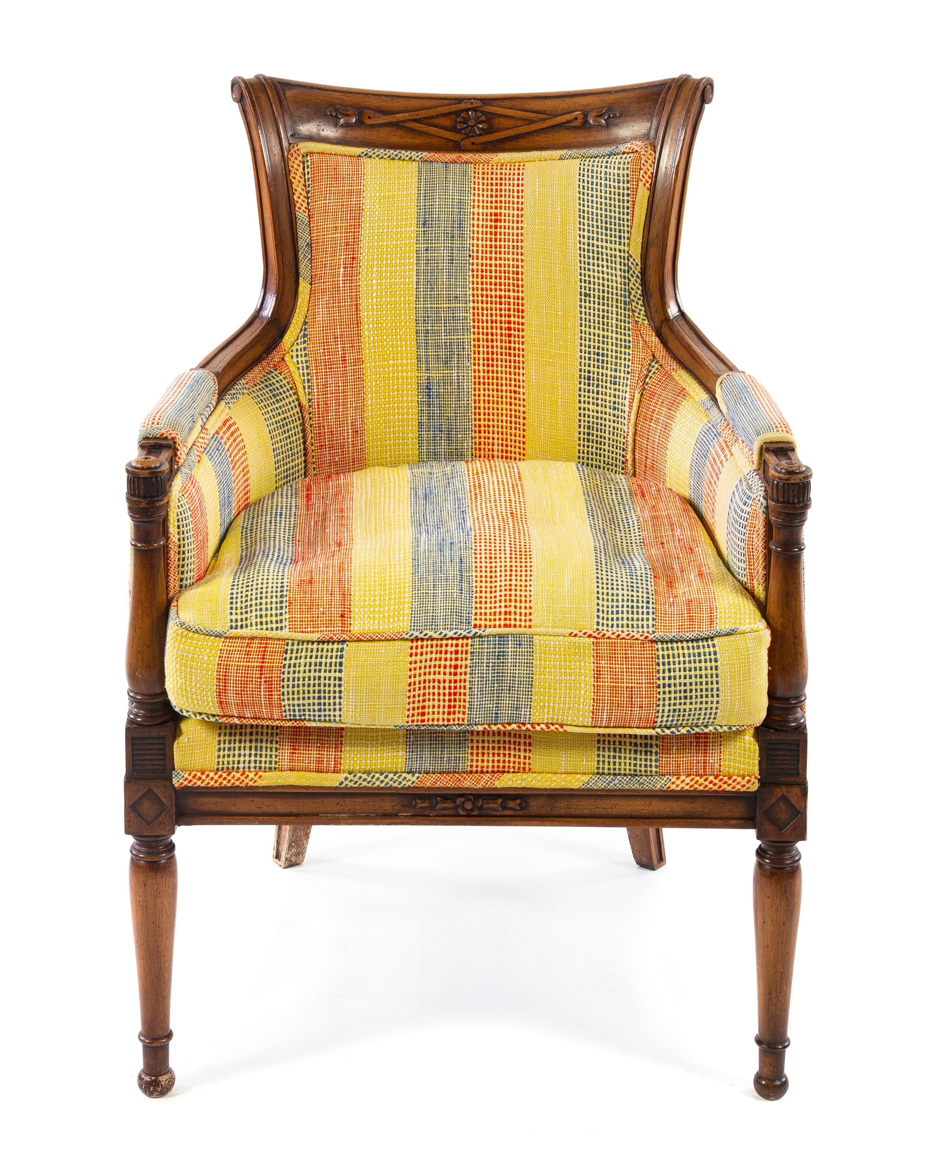A Directoire Style Walnut Bergere Height 34 1/4 inches. — MID-20TH CENTURY