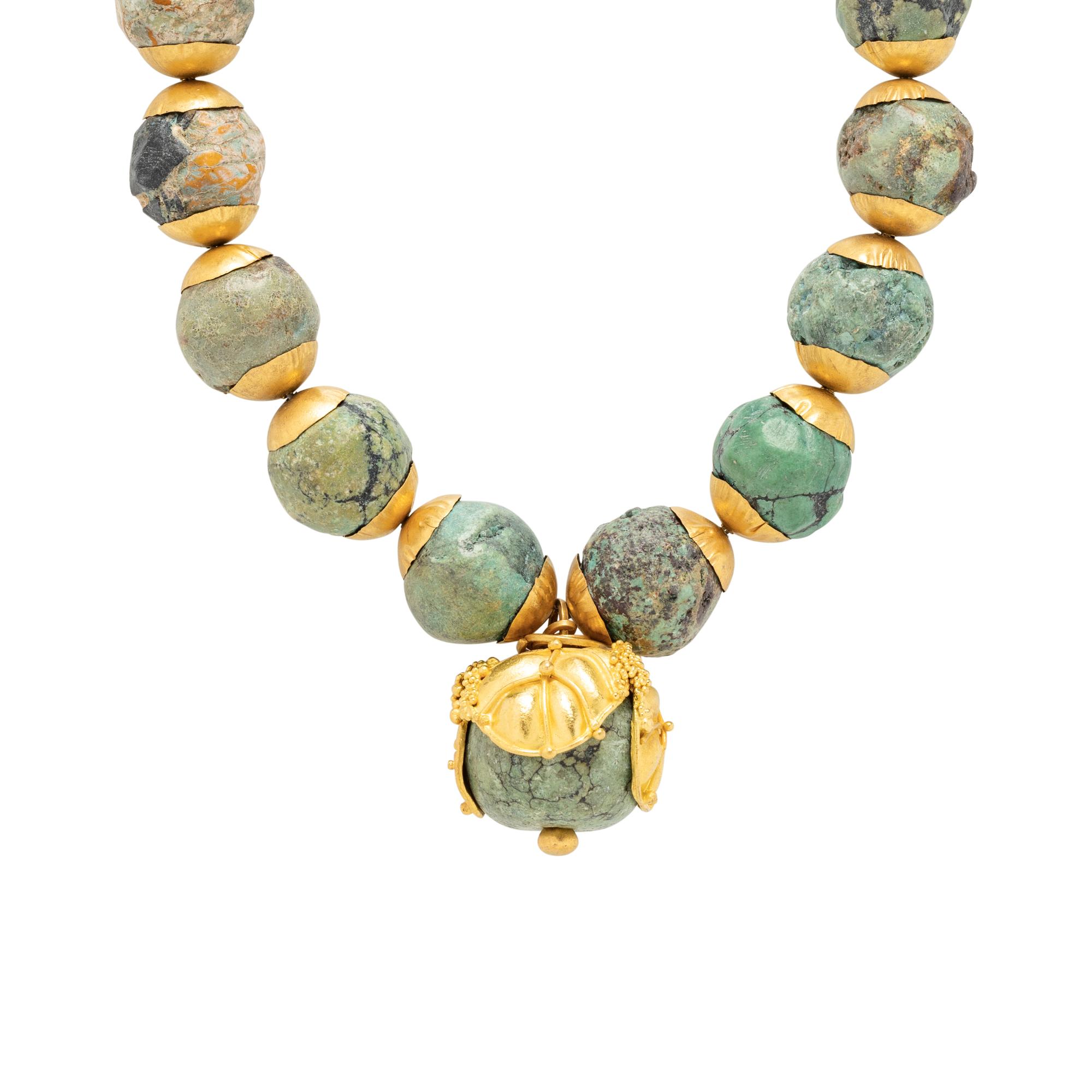 SARA BACSH, TURQUOISE AND GOLD NECKLACE