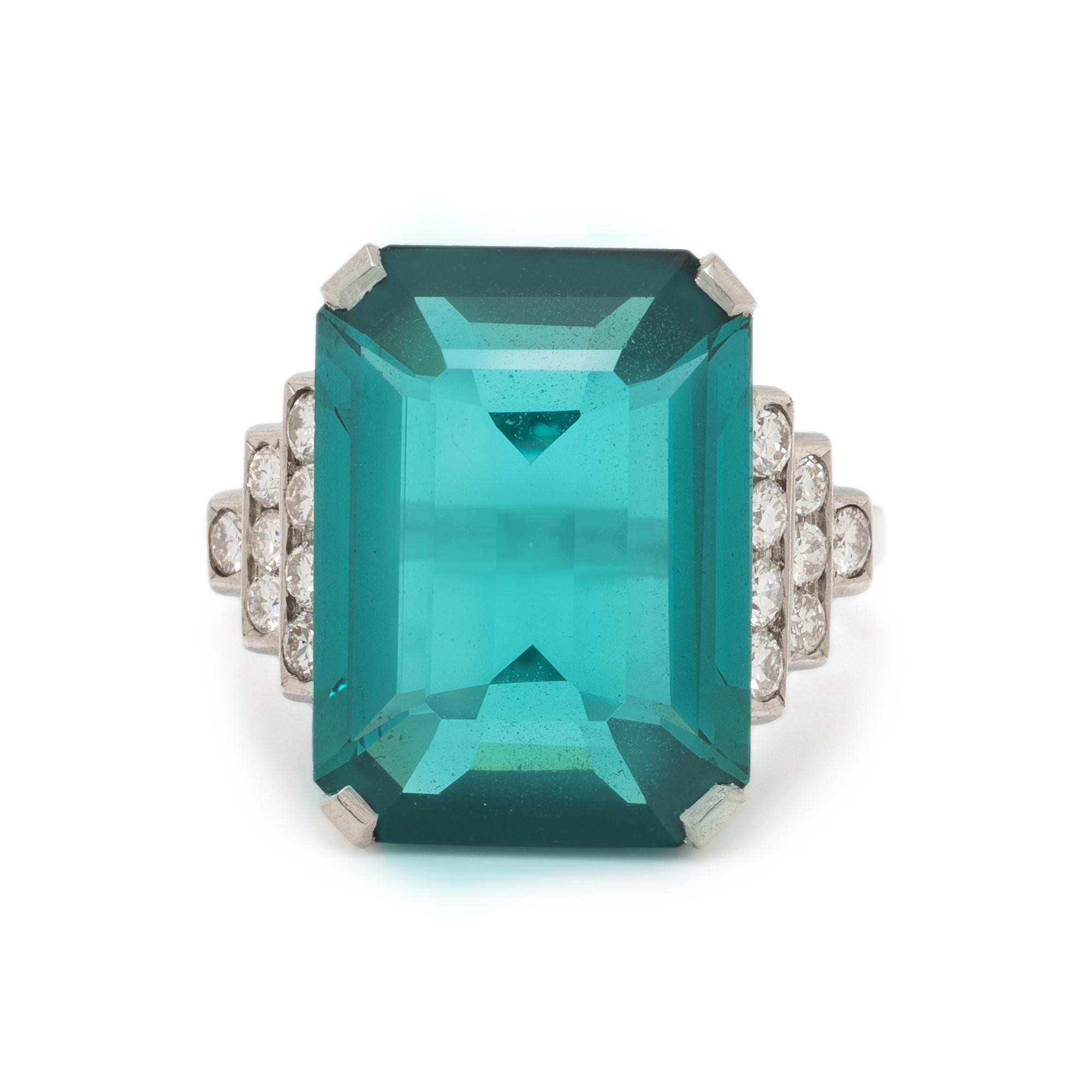 GREEN TOURMALINE AND DIAMOND RING