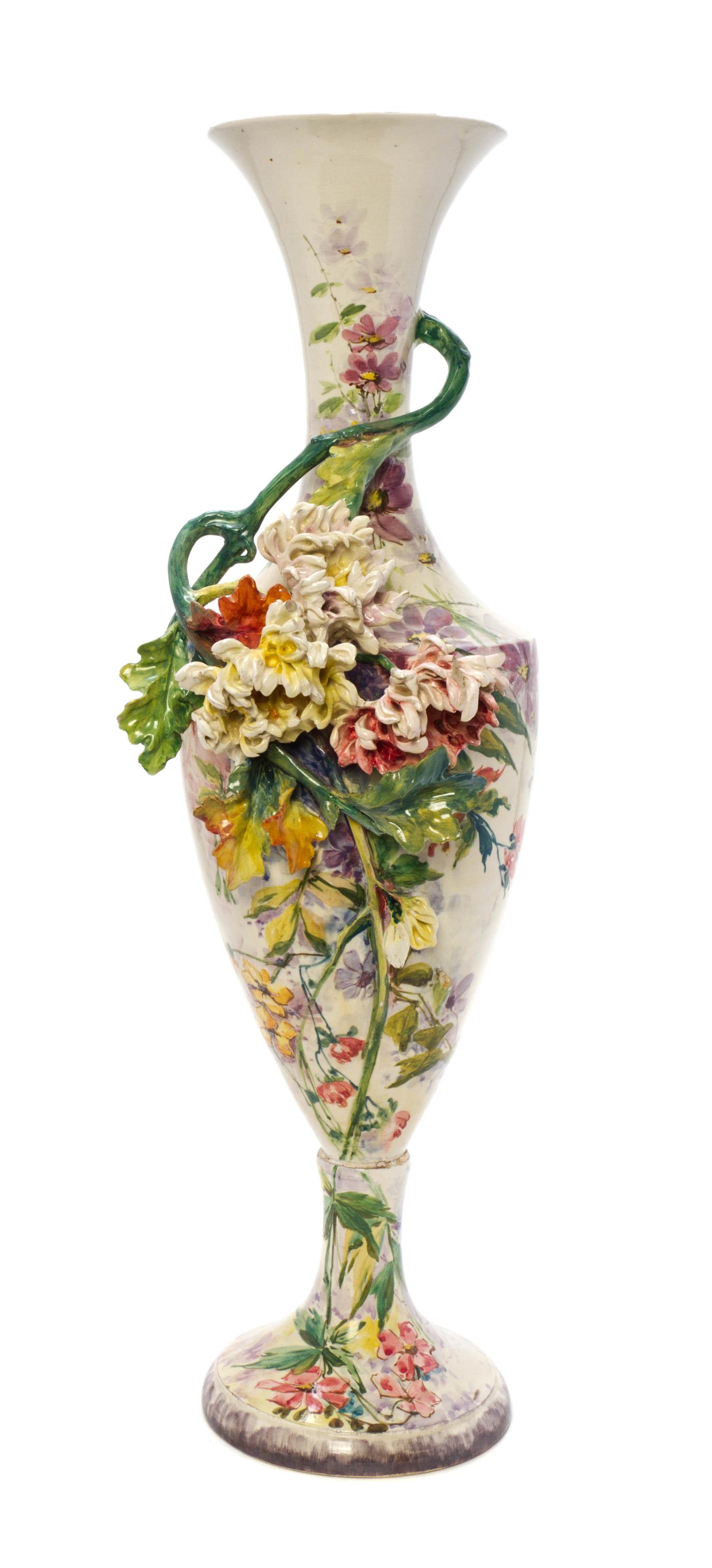 A Sarreguemines Faience Vase, Height 33 inches.
