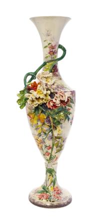 A Sarreguemines Faience Vase, Height 33 inches.