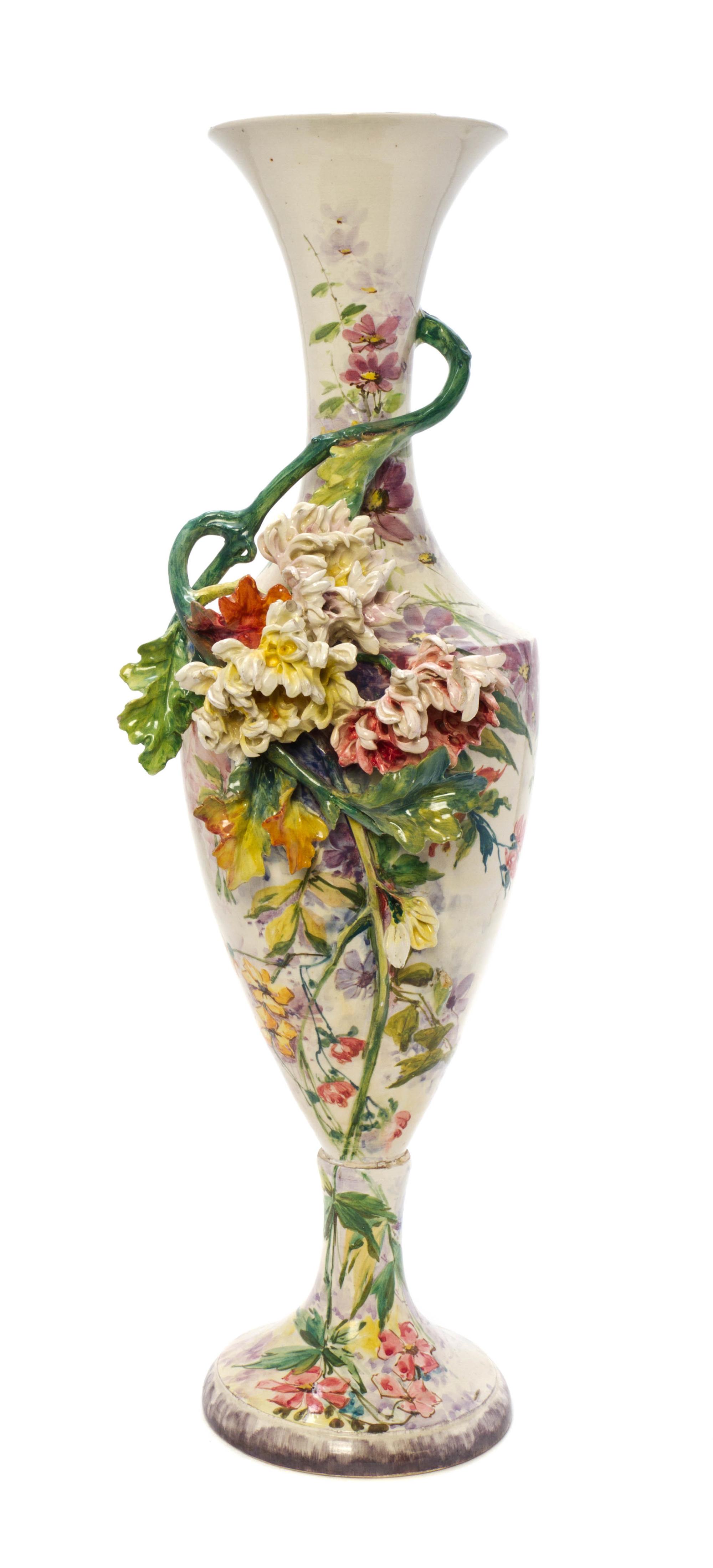 A Sarreguemines Faience Vase, Height 33 inches.