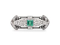Art Deco, Emerald, Diamond and Enamel Brooch
