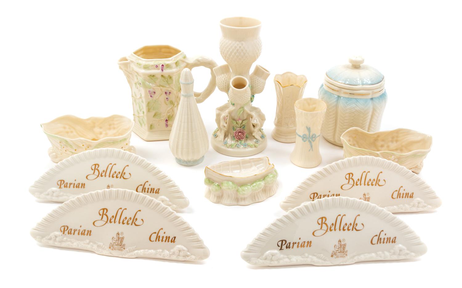 Thirteen Belleek Articles Height of tallest 8 inches. — SEVENTH GOLD MARK (1980-1993)