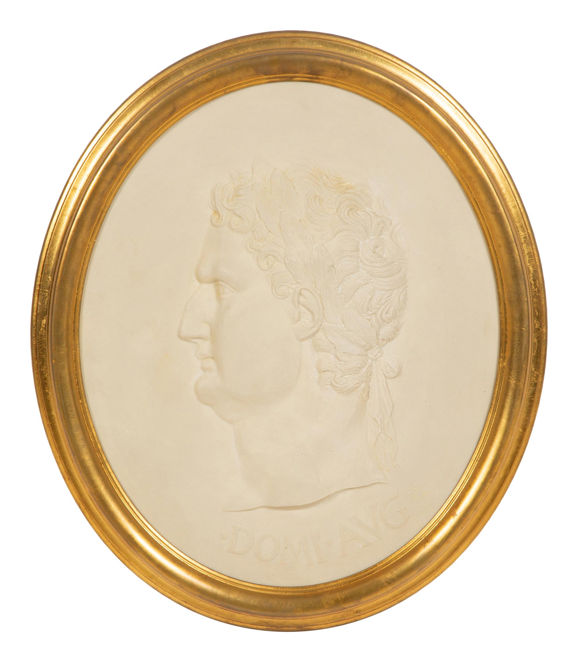 A Pair of Roman Style Composition Relief Plaques in Giltwood Frames