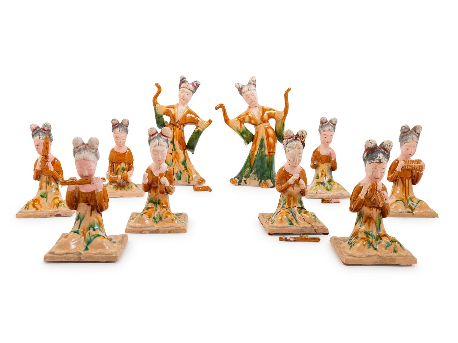 [APPROVED FOR DONATION] 10 Chinese Sancai Glazed Pottery Figures of Female Musicians and Dancers