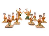 [APPROVED FOR DONATION] 10 Chinese Sancai Glazed Pottery Figures of Female Musicians and Dancers