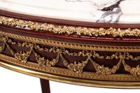 A Pair of Louis XV Style Gilt Bronze Mounted Walnut Marble-Top Side Tables