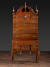 A Queen Anne Fan-Carved Cherrywood Bonnet Top High Chest
