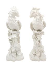 A Pair of Italian Blanc-de-Chine Porcelain Parrots
