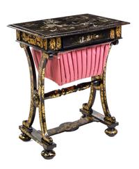A Victorian Lacquered Sewing Table Height 27 x width 21 1/2 x depth 25 1/2 inches. — 19TH CENTURY
