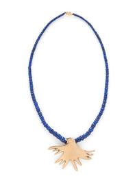 YELLOW GOLD THUNDERBIRD AND LAPIS LAZULI BEAD NECKLACE