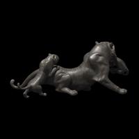 A Japanese Patinated Bronze 'Tigress and Cubs' Okimono, Meiji/Taisho Period