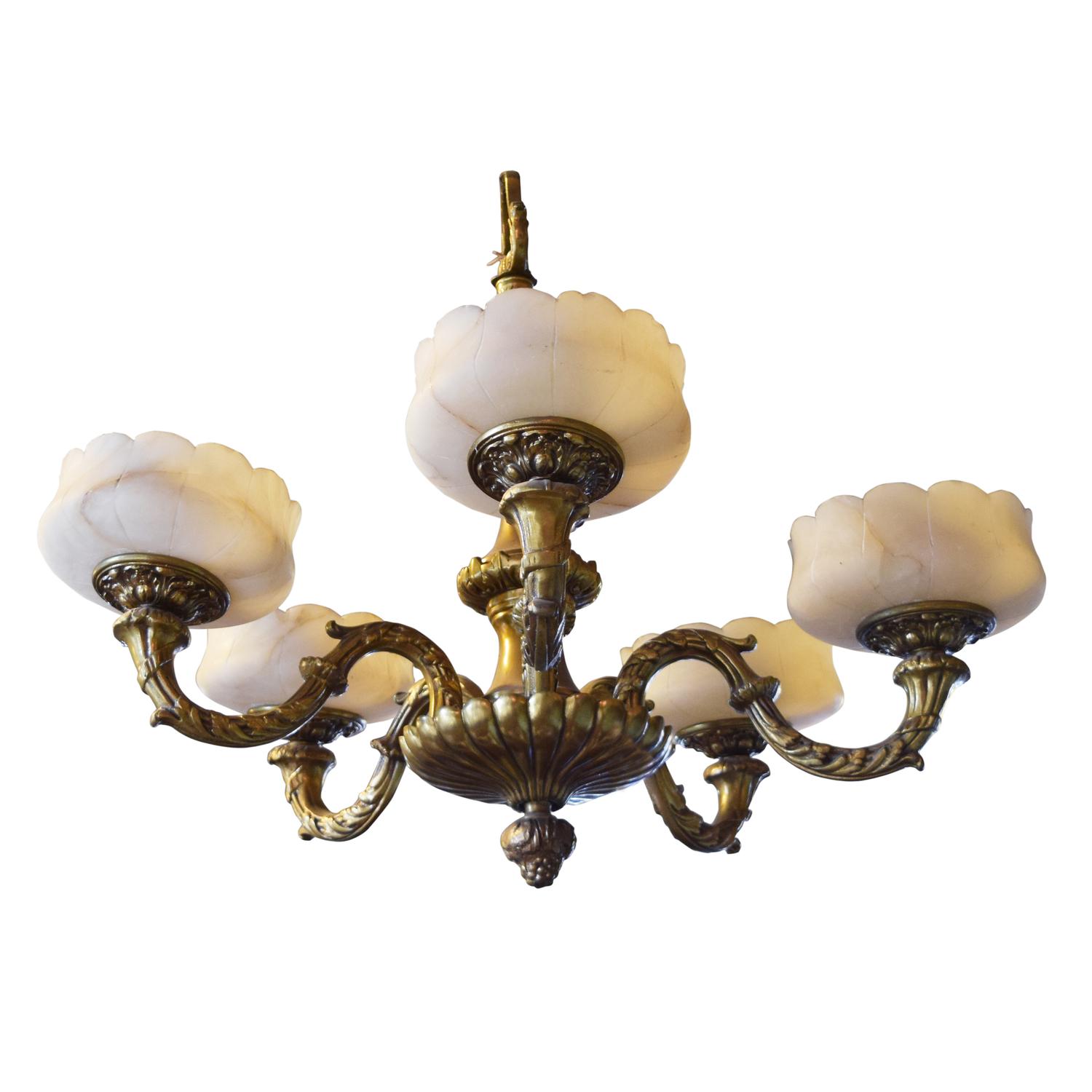 A Bronze and Alabaster Five-Light Chandelier 24" W x 24" D x 22" H — Argentina, 20th Century