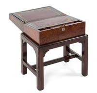 A George IV Mother-of-Pearl Inlaid Burl Walnut and Rosewood Lap Desk, Height 21 x width 17 1/2 x depth 12 1/2 inches.