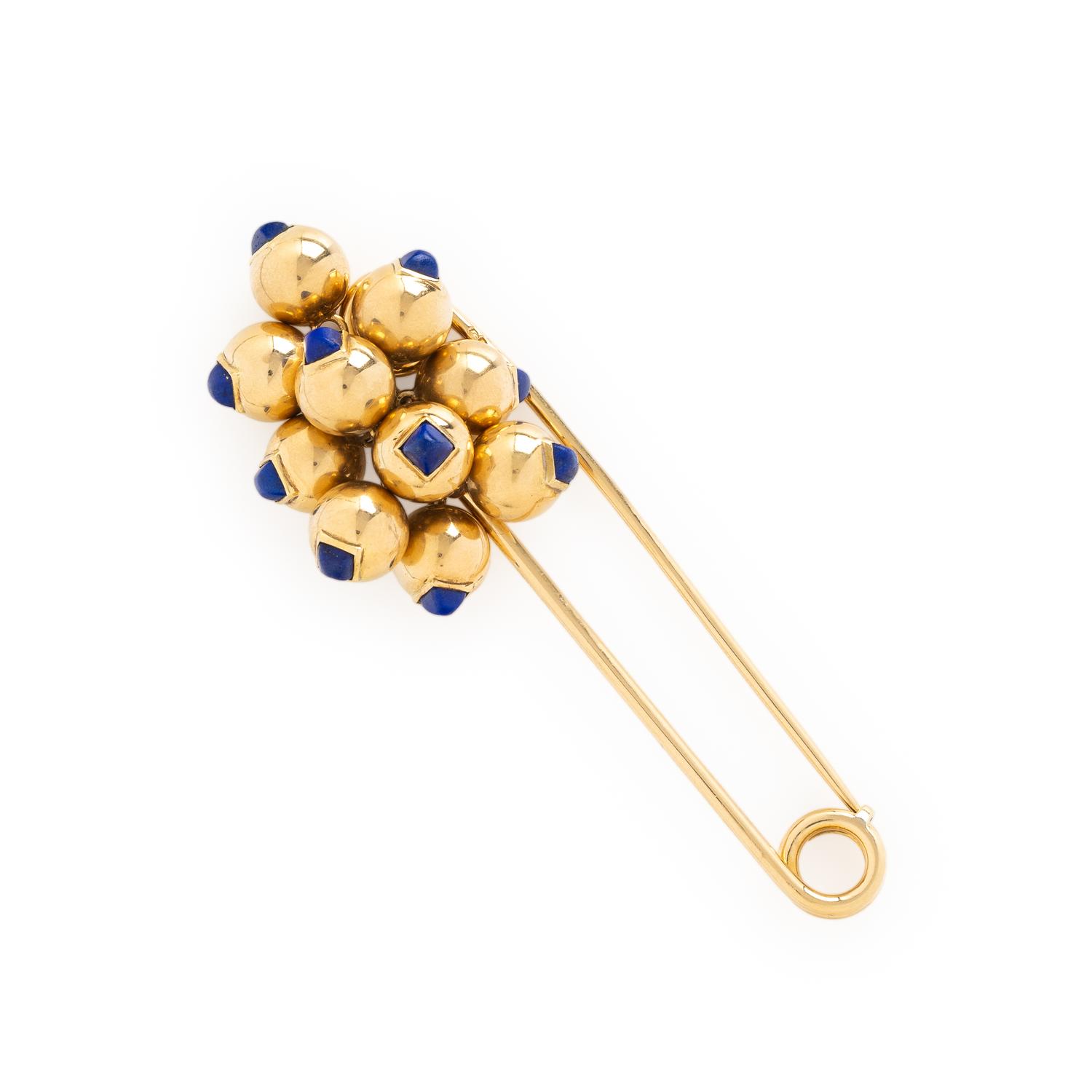 CARTIER, LAPIS LAZULI AND YELLOW GOLD SAFETY PIN BROOCH