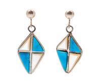 Zuni Silver Necklace and Earring Set, with Turquoise and Shell Channel Inlay