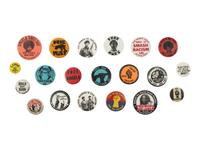 [BLACK PANTHER PARTY]. A group of 20 pinback buttons related to the Black Panther Party, Huey Newton, Angela Davis, anti-Vietnam sentiments, and other movements.