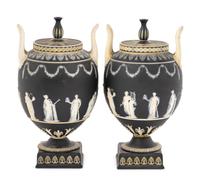 A Pair of Wedgwood Jasperware Lidded Urns