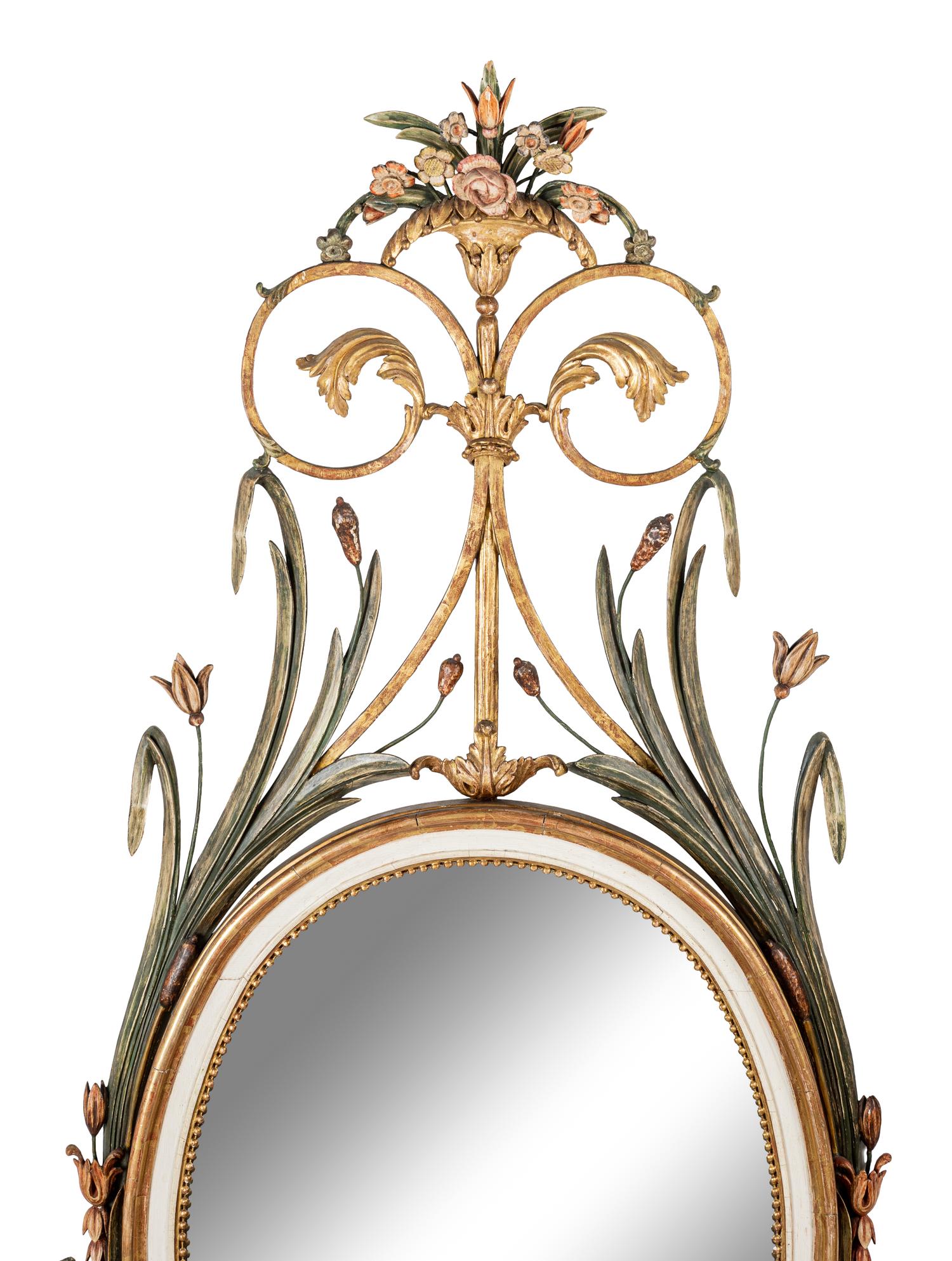 A George III Style Painted and Parcel-Gilt Oval Mirror