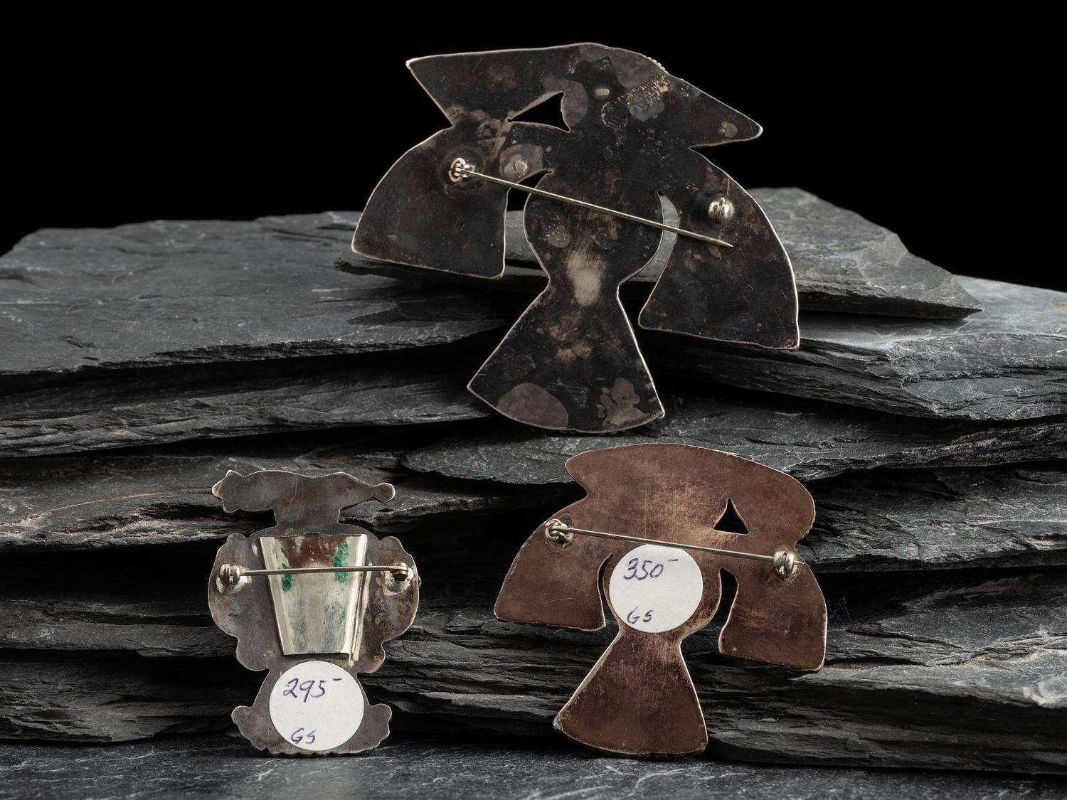 Unique Zuni Silver and Mosaic Inlay Thunderbird Pins/Brooches