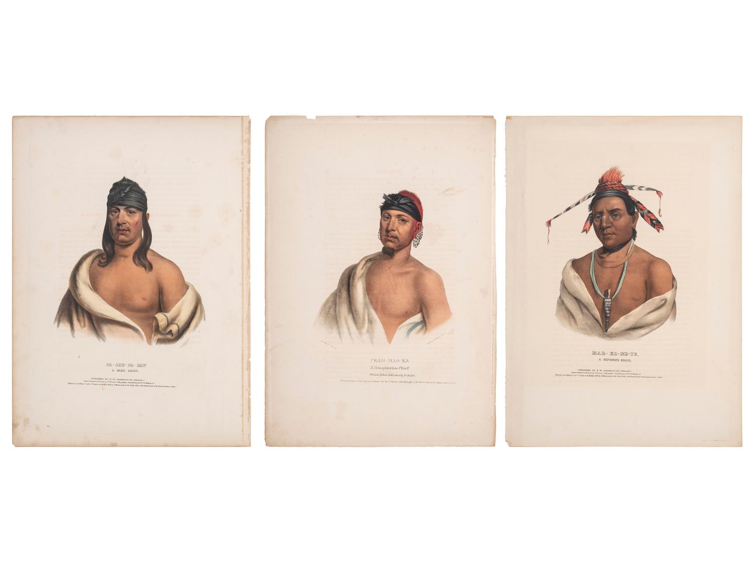 [McKENNEY & HALL]. A group of 3 large folio hand-colored lithographs of Fox & Sac and Menominee. 1836-1838.