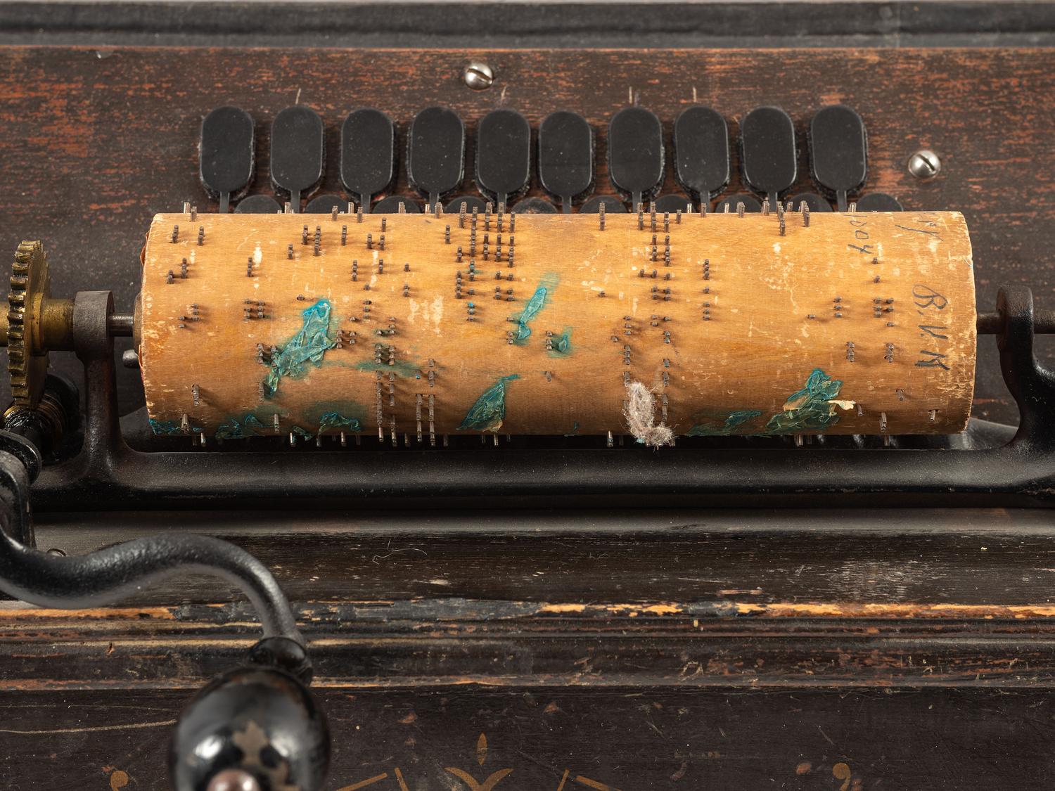 A Tabletop Gem Stenciled Wood Roller Organ