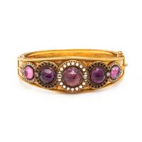 Carlo Giuliano, Etruscan Revival, Yellow Gold and Amethyst Bangle Bracelet