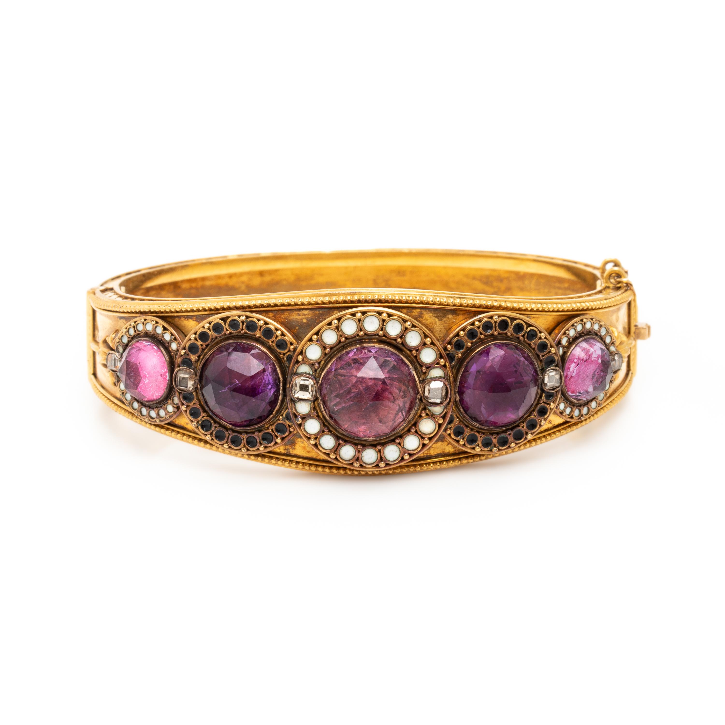 Carlo Giuliano, Etruscan Revival, Yellow Gold and Amethyst Bangle Bracelet