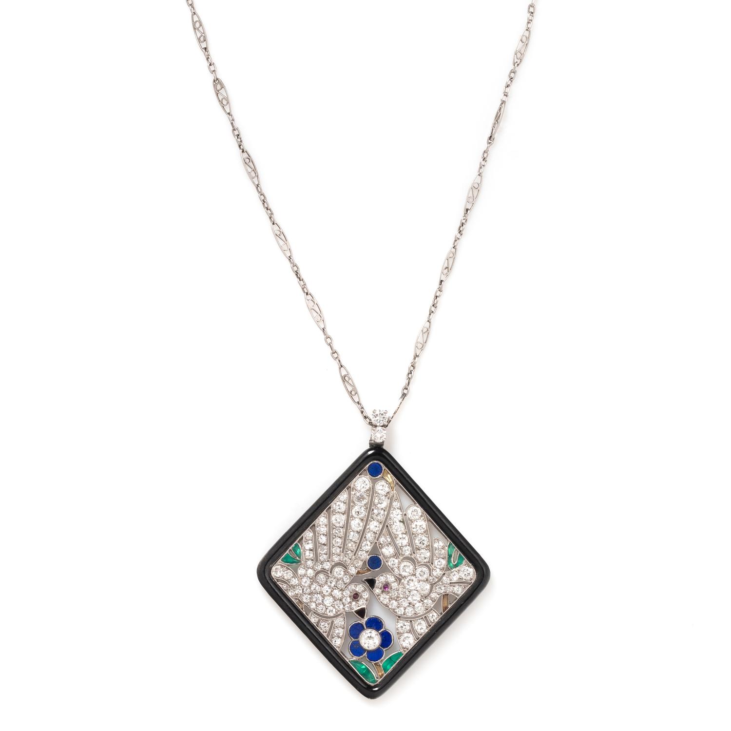 GEORGES L'ENFANT, FRENCH, ART DECO, DIAMOND AND GEMSTONE PENDANT