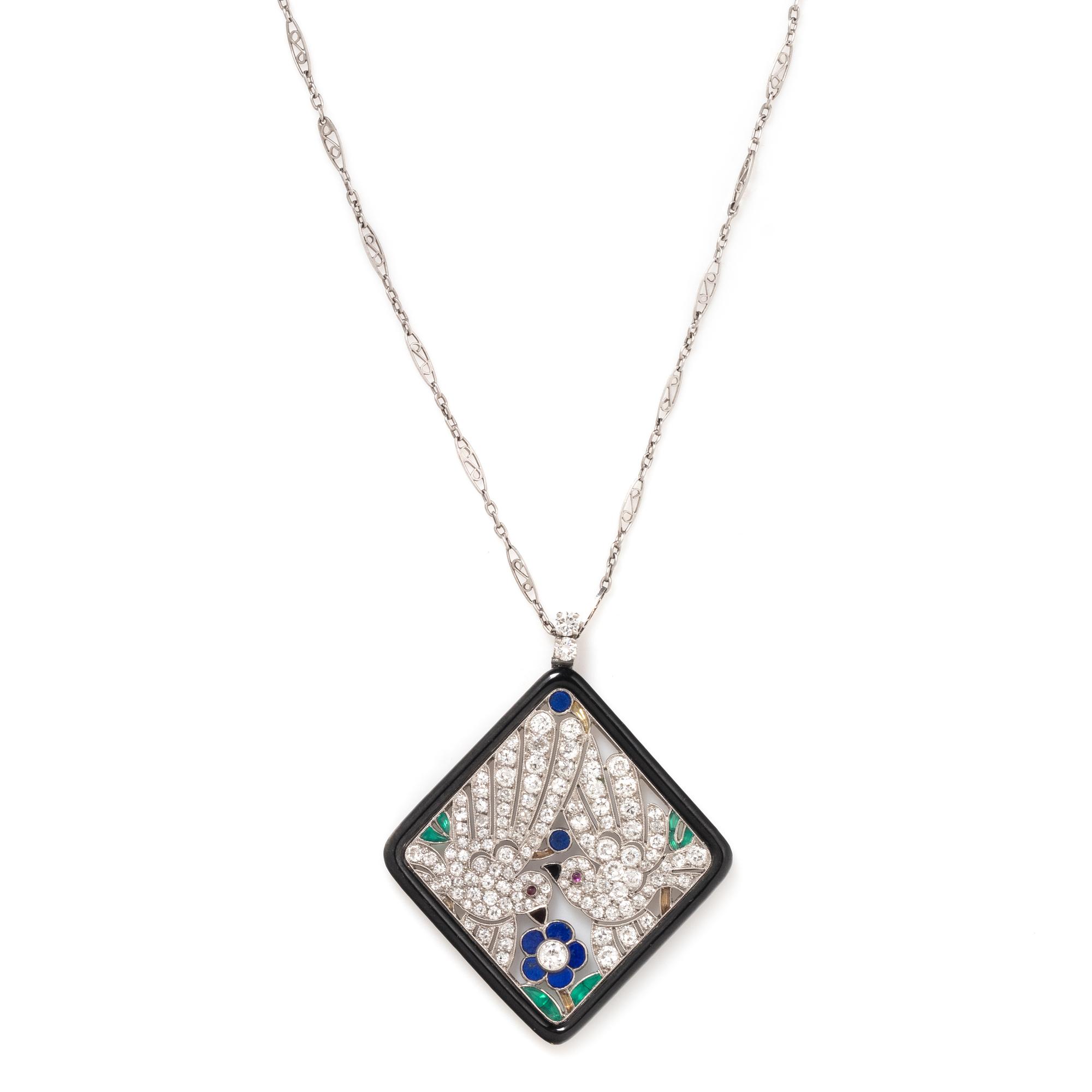 GEORGES L'ENFANT, FRENCH, ART DECO, DIAMOND AND GEMSTONE PENDANT