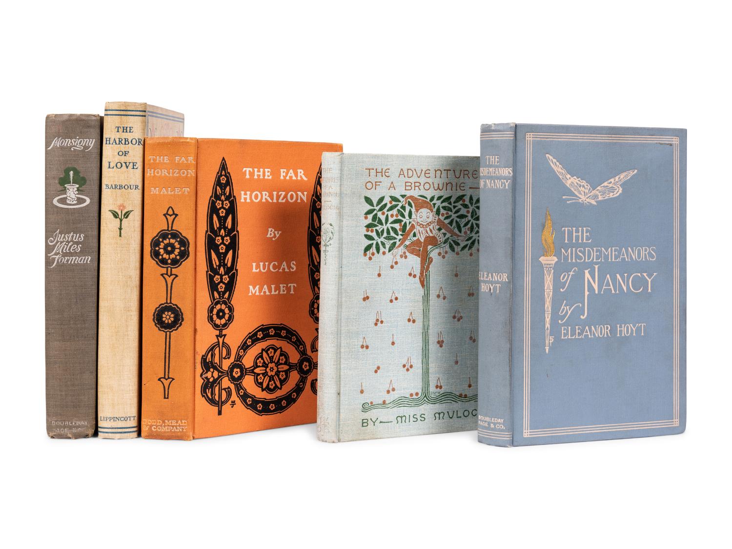 [PUBLISHER'S TRADE BINDINGS - AMERICAN]. A group of 5 bindings signed by various designers.