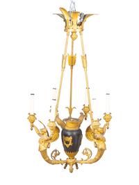An Empire Style Gilt Bronze Figural Six-Light Chandelier
