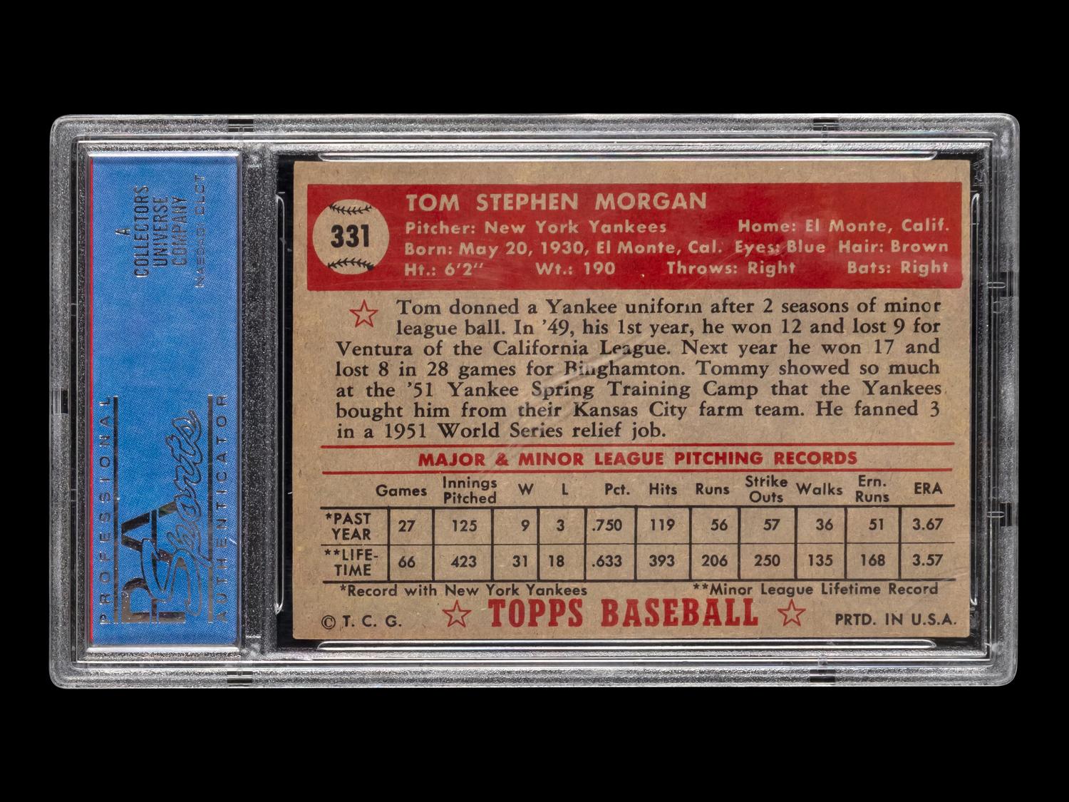 A 1952 Topps Tom Morgan High Number Baseball Card No. 331 (PSA 6 EX-MT)