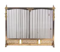 A Pair of Federal Style Brass Andirons with an Associated Fender and Screen
