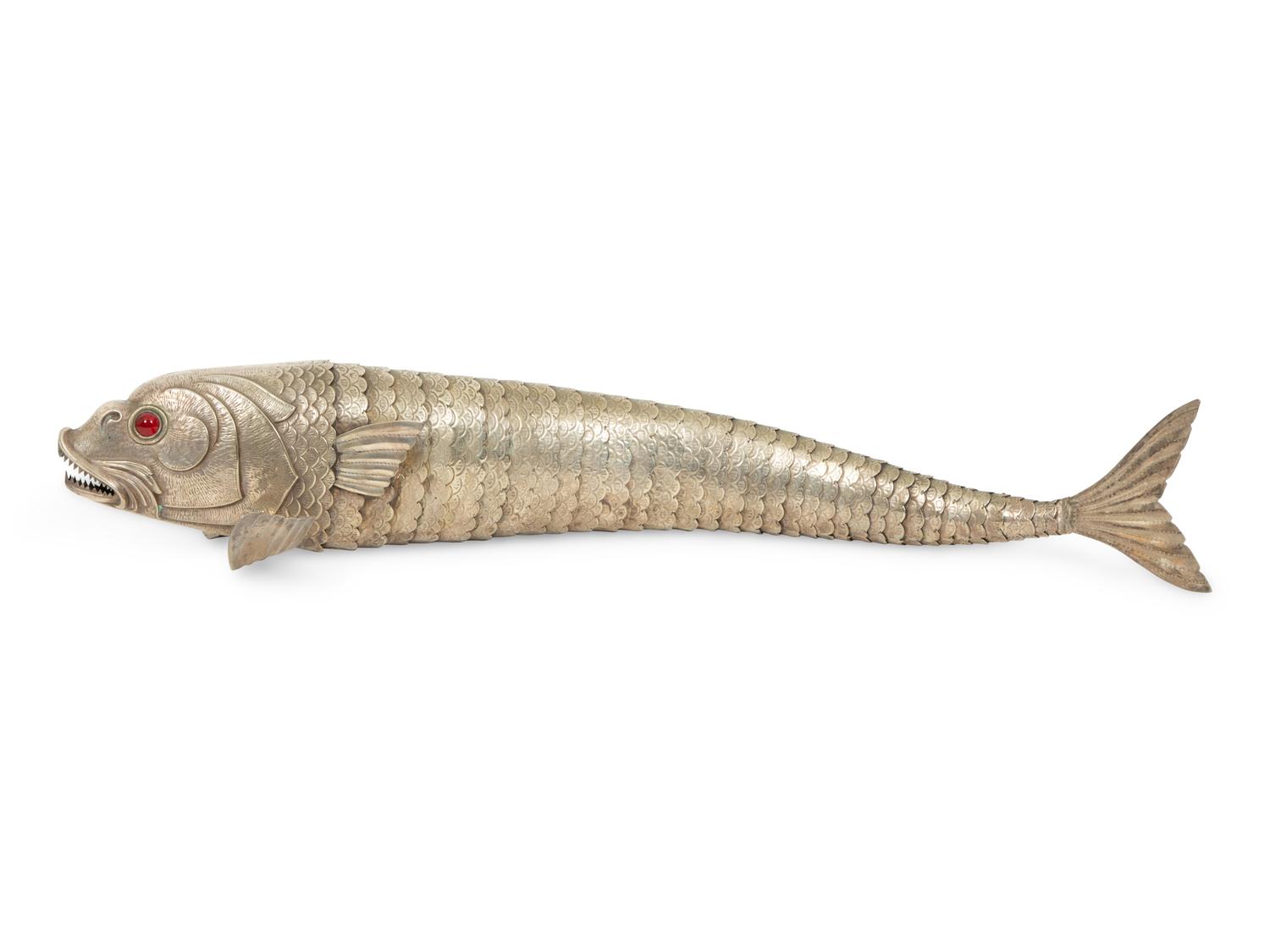 A Continental Alpaca Articulated Koi Fish with Red Cabochon Eyes