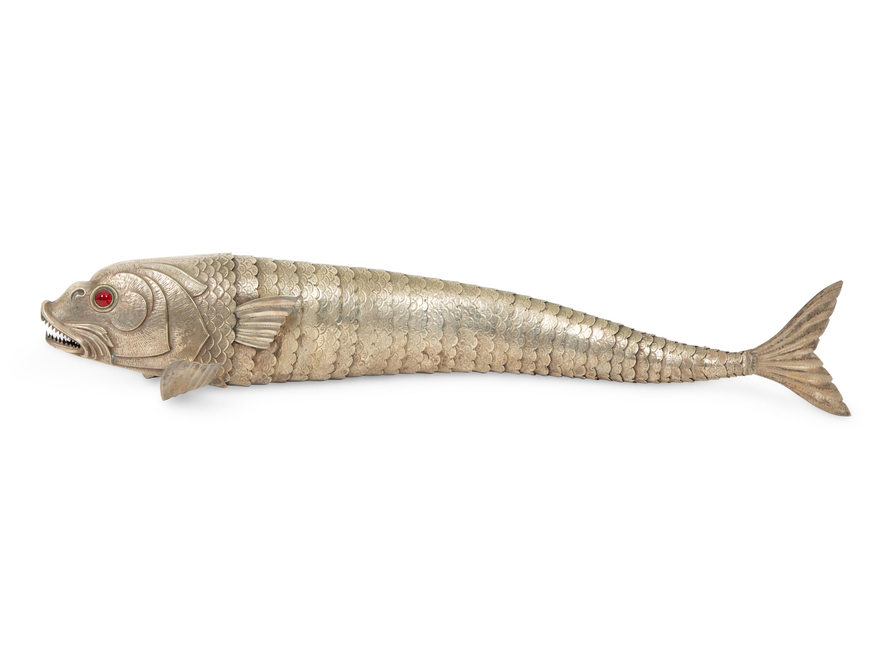 A Continental Alpaca Articulated Koi Fish with Red Cabochon Eyes