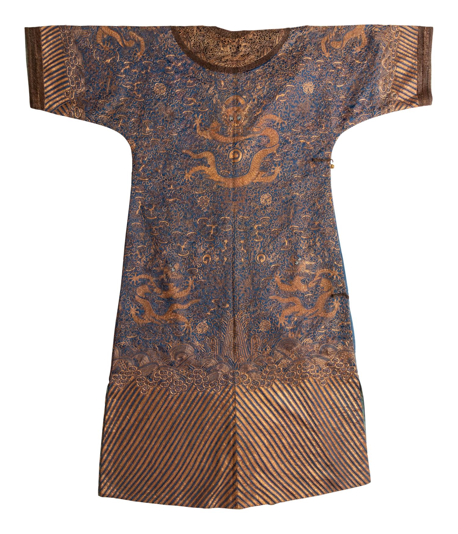A Chinese Blue-Ground Silk 'Dragon' Robe