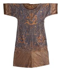 A Chinese Blue-Ground Silk 'Dragon' Robe