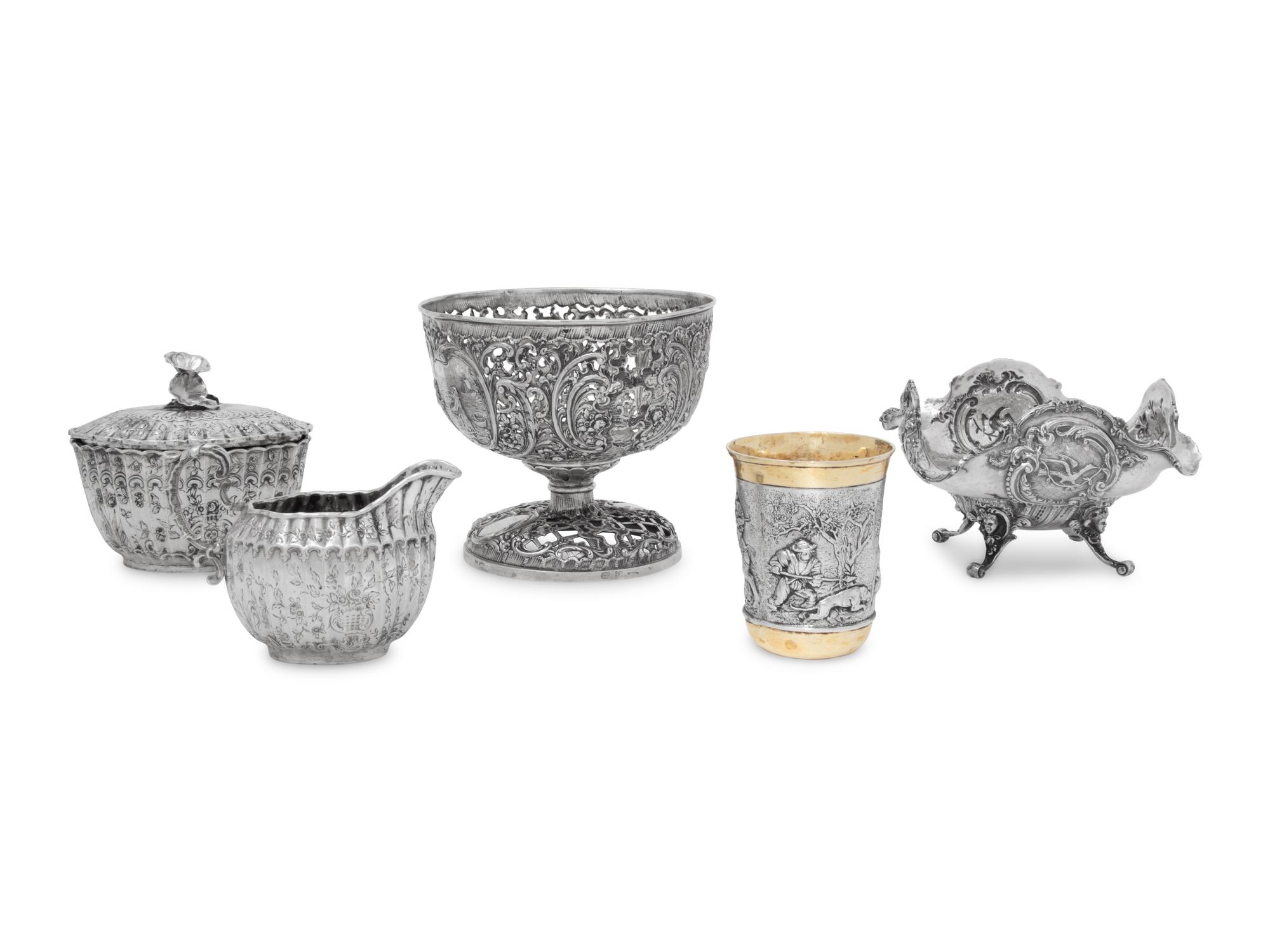 A Group of Five Continental Silver Table Articles