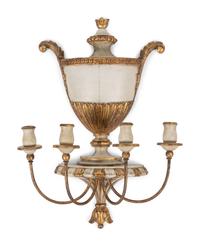 A Spanish Painted and Parcel Gilt Urn-Form Four-Light Sconce