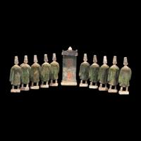 A Chinese Green Glazed Pottery Funerary Processional Group, Ming Dynasty 明 綠釉抬轿俑一组